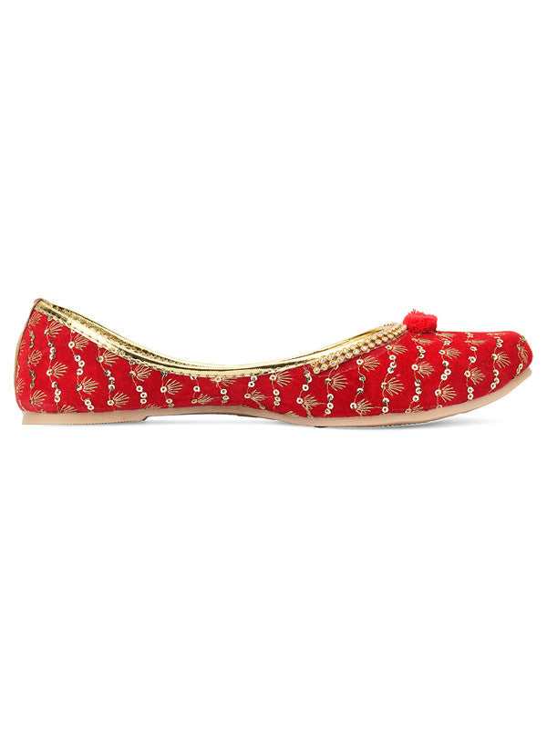 Women's Red Embroidered Indian Handcrafted Ethnic Comfort Footwear - Desi Colour