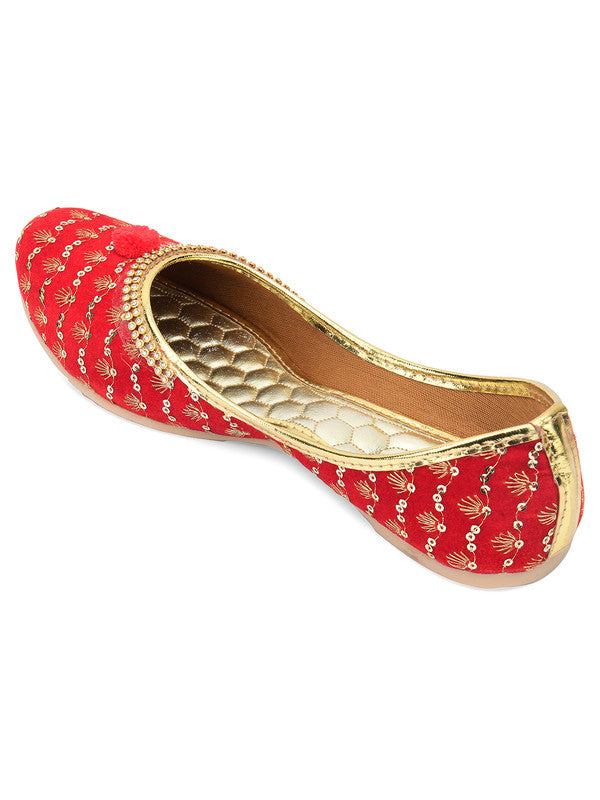 Women's Red Embroidered Indian Handcrafted Ethnic Comfort Footwear - Desi Colour