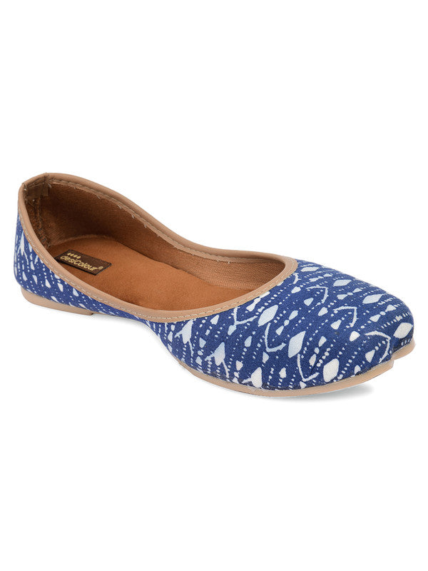 Women's Blue Fabric Printed Indian Handcrafted Ethnic Comfort Footwear - Desi Colour