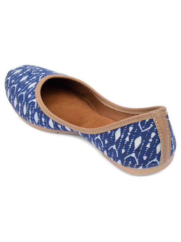 Women's Blue Fabric Printed Indian Handcrafted Ethnic Comfort Footwear - Desi Colour