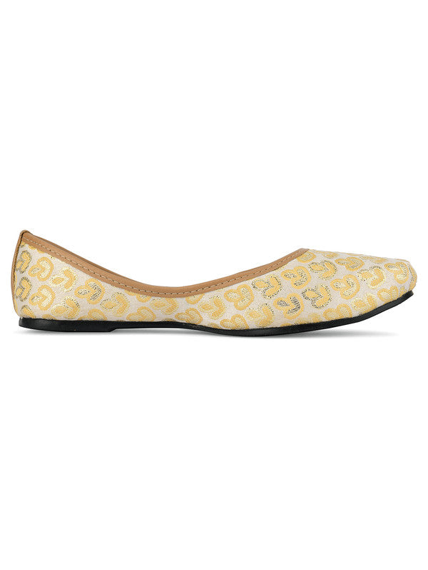 Women's Golden Embroidered Indian Handcrafted Ethnic Comfort Footwear - Desi Colour