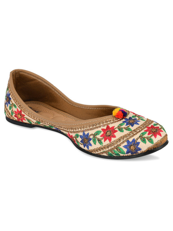 Women's Multicolour Embroidered Indian Handcrafted Ethnic Comfort Footwear - Desi Colour