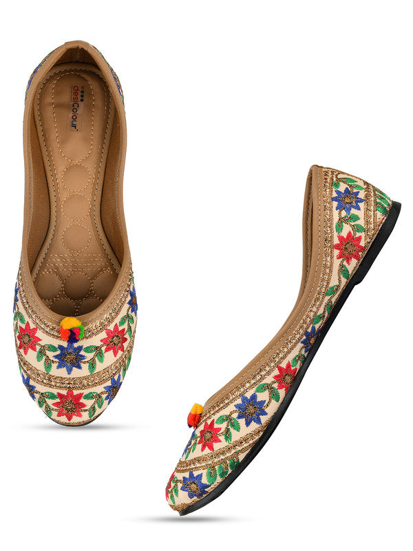 Women's Multicolour Embroidered Indian Handcrafted Ethnic Comfort Footwear - Desi Colour
