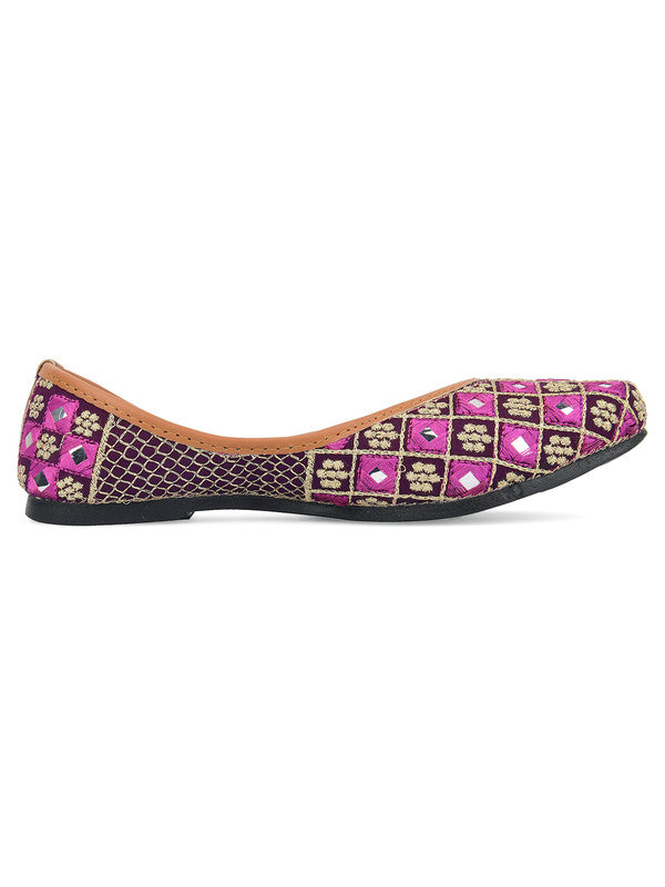 Women's Purple Embroidered Indian Handcrafted Ethnic Comfort Footwear - Desi Colour