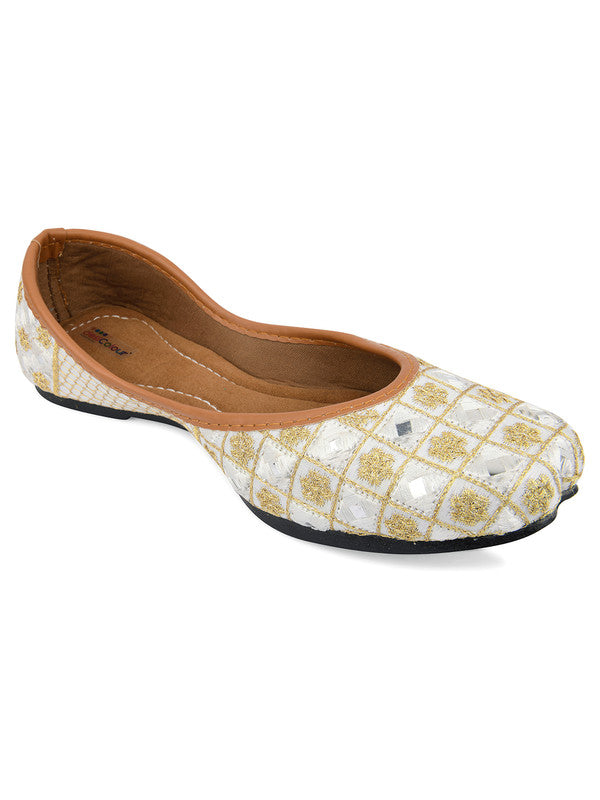 Women's White Embroidered Indian Handcrafted Ethnic Comfort Footwear - Desi Colour