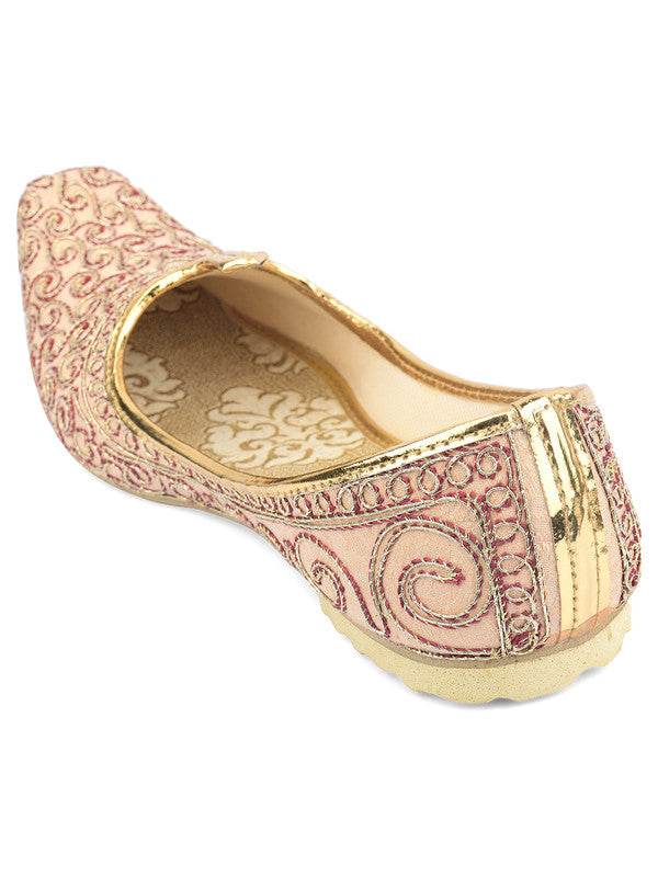 Men's Indian Ethnic Party Wear Peach Embroidered Footwear - Desi Colour