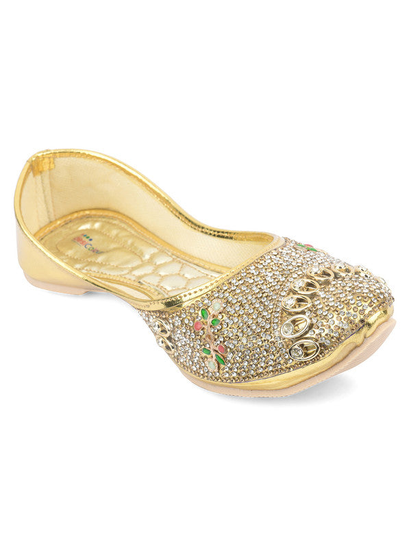 Women's Golden Hand Embroidered Indian Handcrafted Ethnic Comfort Footwear - Desi Colour