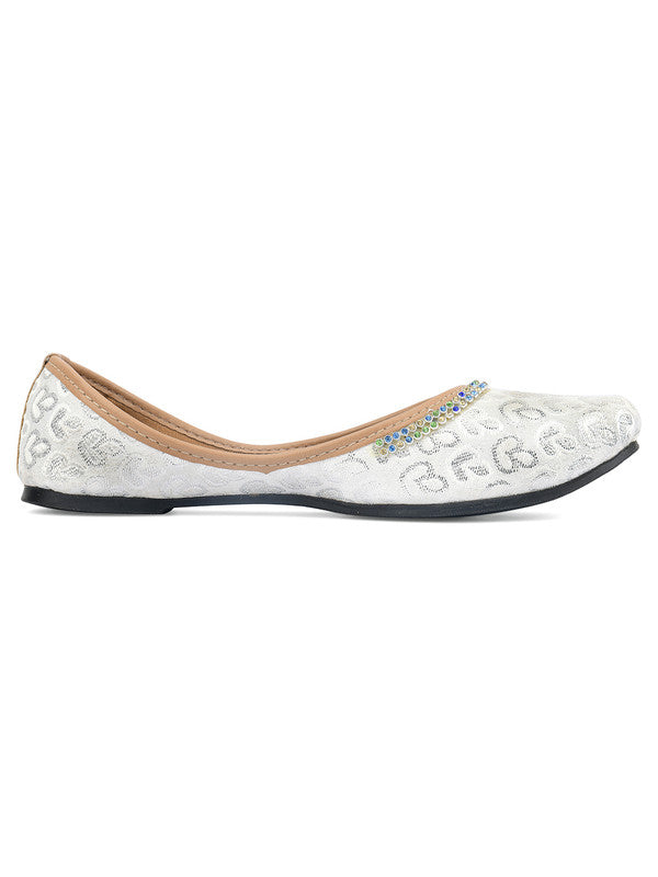 Women's Silver Embroidered Indian Handcrafted Ethnic Comfort Footwear - Desi Colour