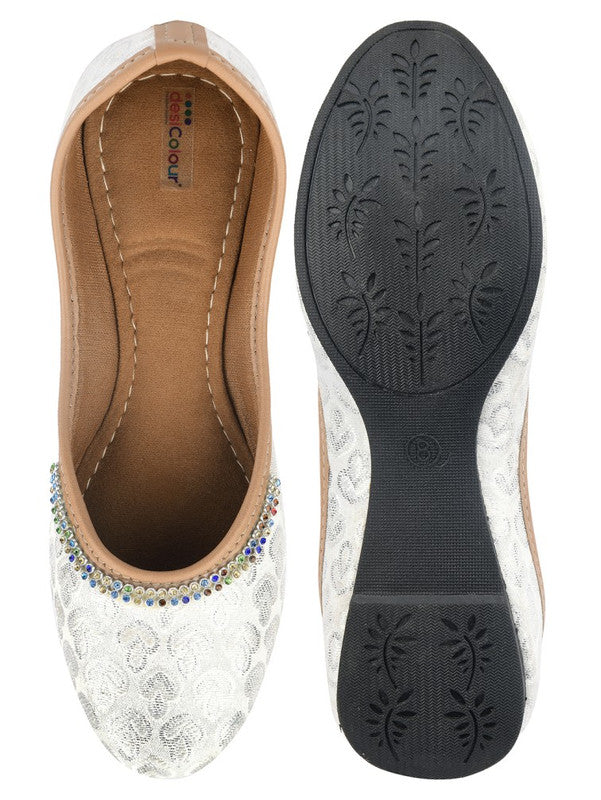 Women's Silver Embroidered Indian Handcrafted Ethnic Comfort Footwear - Desi Colour