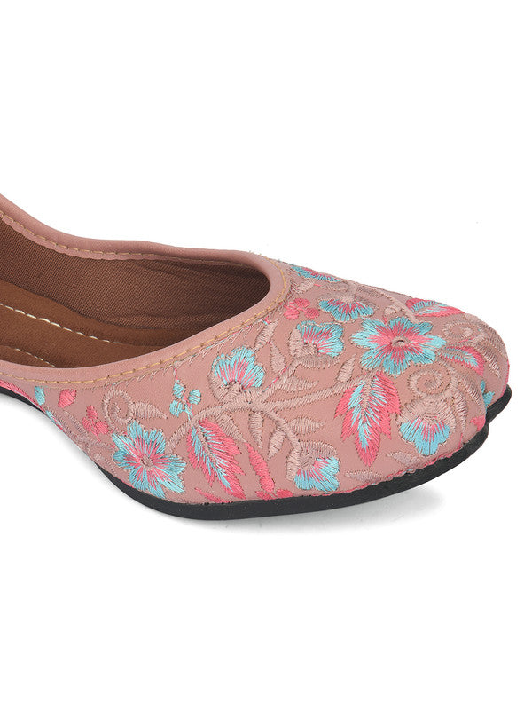 Women's Pink Pie Florals Indian Ethnic Comfort Footwear - Desi Colour