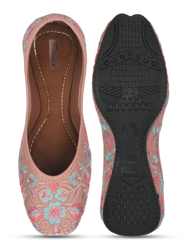 Women's Pink Pie Florals Indian Ethnic Comfort Footwear - Desi Colour