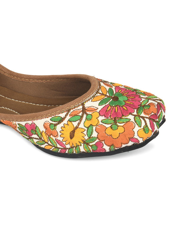 Women's Multicolour Pie Florals Indian Ethnic Comfort Footwear - Desi Colour