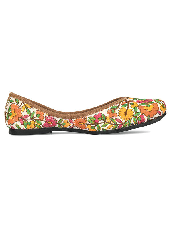 Women's Multicolour Pie Florals Indian Ethnic Comfort Footwear - Desi Colour