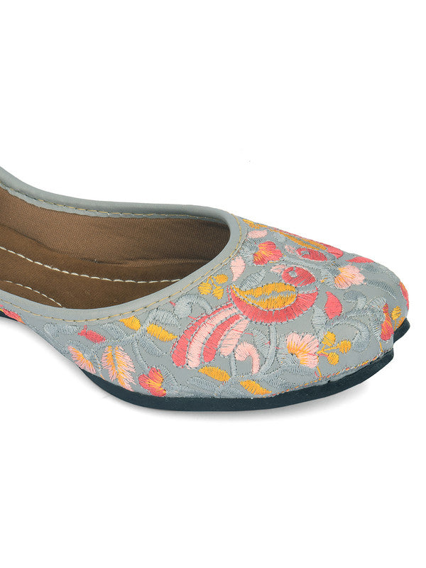 Women's Grey Florals Indian Ethnic Comfort Footwear - Desi Colour