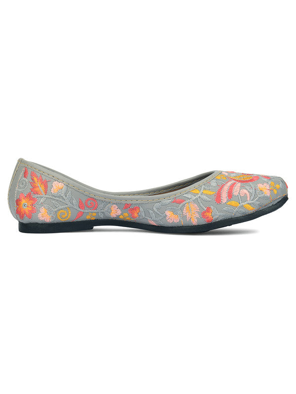 Women's Grey Florals Indian Ethnic Comfort Footwear - Desi Colour