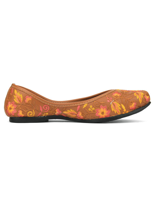 Women's Brown Florals Indian Ethnic Comfort Footwear - Desi Colour