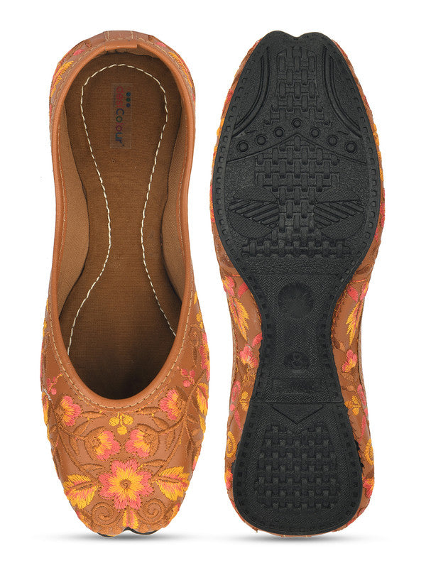 Women's Brown Florals Indian Ethnic Comfort Footwear - Desi Colour