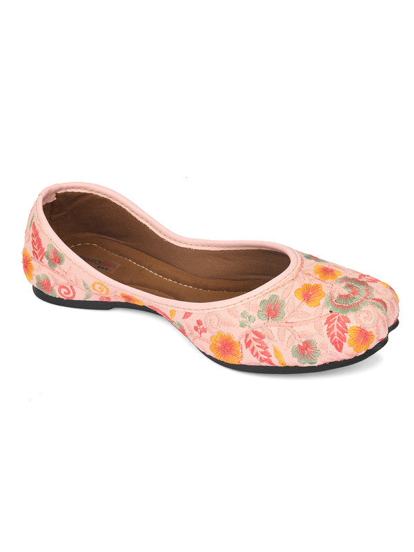 Women's Pink Florals Indian Ethnic Comfort Footwear - Desi Colour