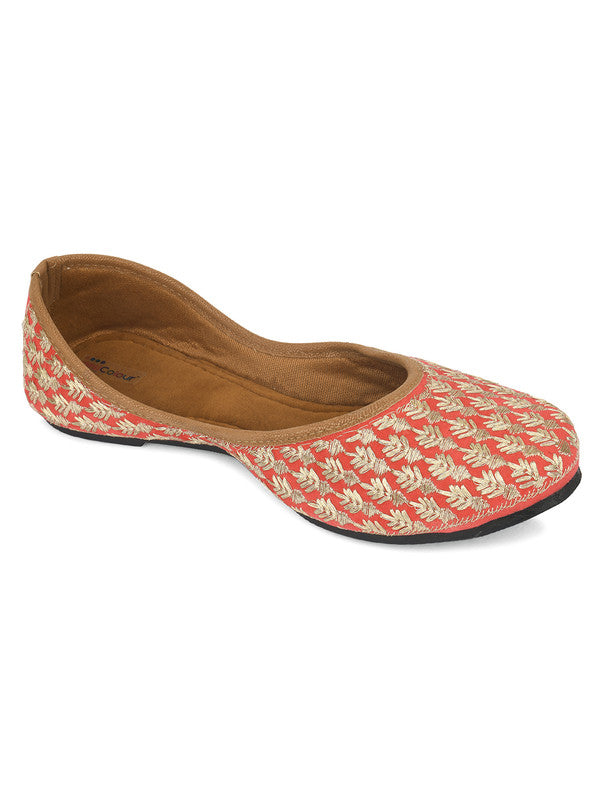 Women's Peach Embroidered Indian Handcrafted Ethnic Comfort Footwear - Desi Colour