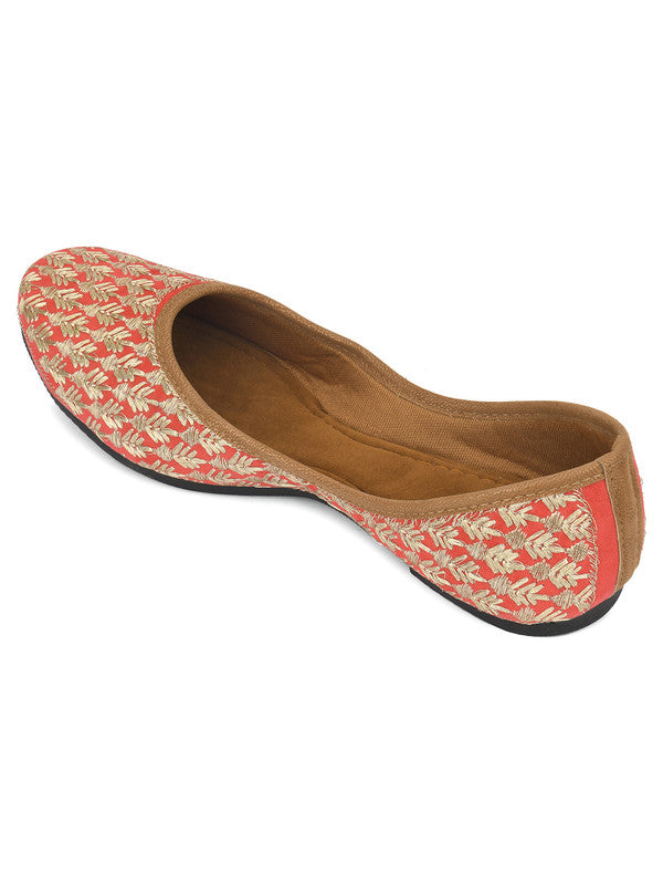 Women's Peach Embroidered Indian Handcrafted Ethnic Comfort Footwear - Desi Colour