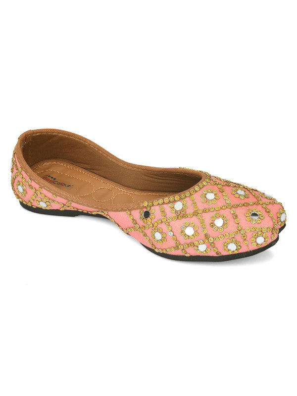Women's Pink Embroidered Indian Ethnic Comfort Footwear - Desi Colour