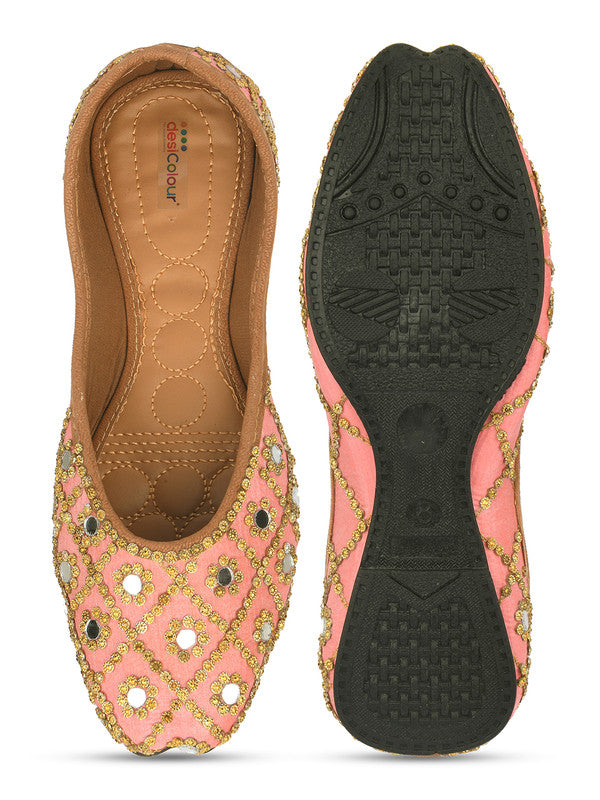 Women's Pink Embroidered Indian Ethnic Comfort Footwear - Desi Colour
