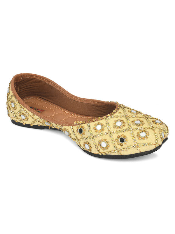Women's Lemon Embroidered Indian Ethnic Comfort Footwear - Desi Colour