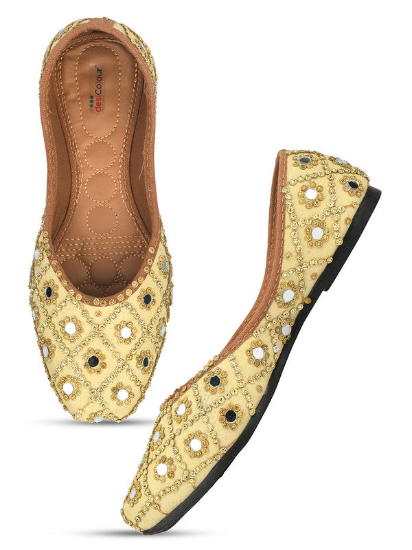 Women's Lemon Embroidered Indian Ethnic Comfort Footwear - Desi Colour