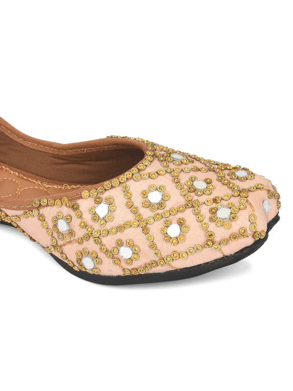 Women's Peach Embroidered Indian Ethnic Comfort Footwear - Desi Colour