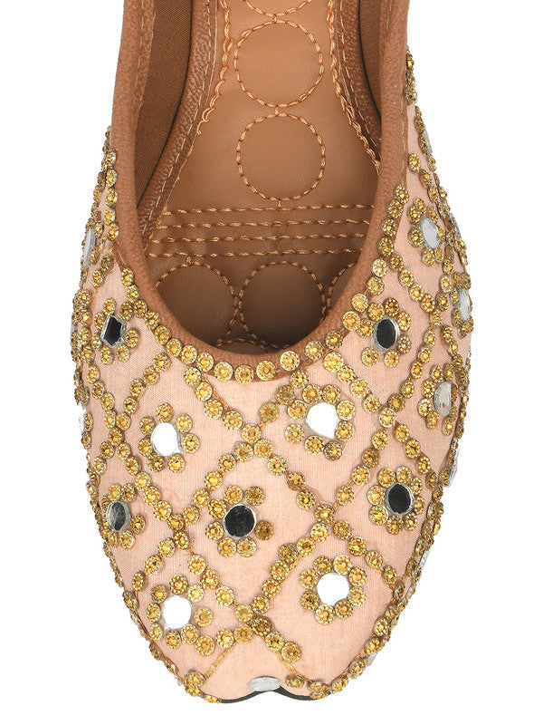 Women's Peach Embroidered Indian Ethnic Comfort Footwear - Desi Colour