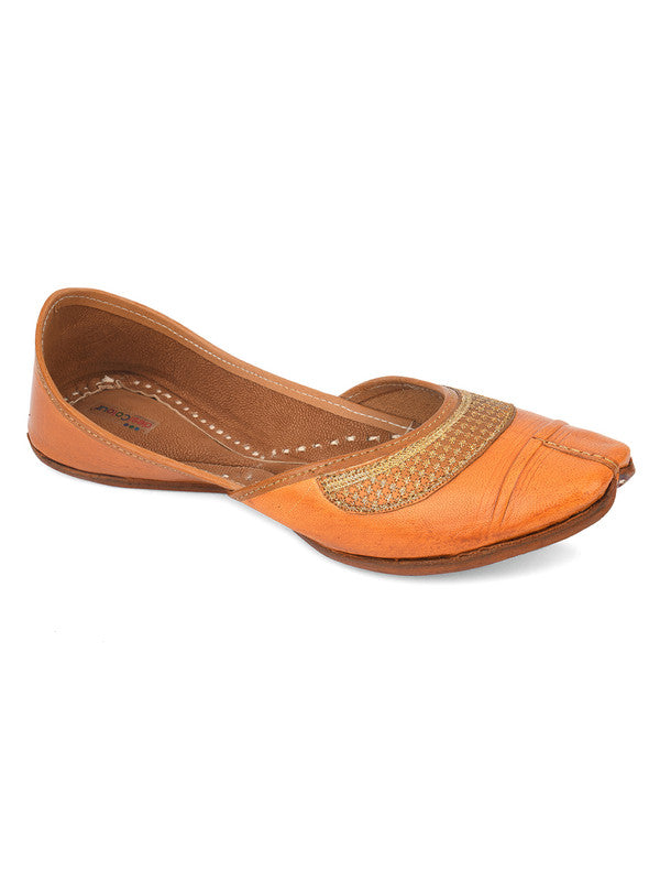 Women's Tan Classics Indian Ethnic Leather Footwear - Desi Colour