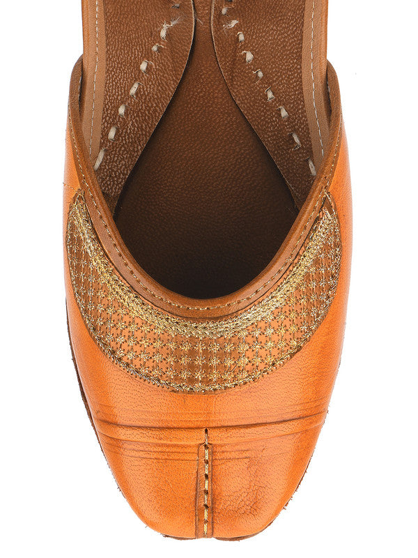Women's Tan Classics Indian Ethnic Leather Footwear - Desi Colour
