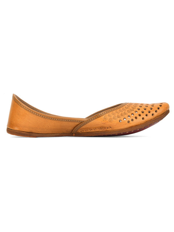 Women's Tan Casuals Indian Ethnic Leather Footwear - Desi Colour