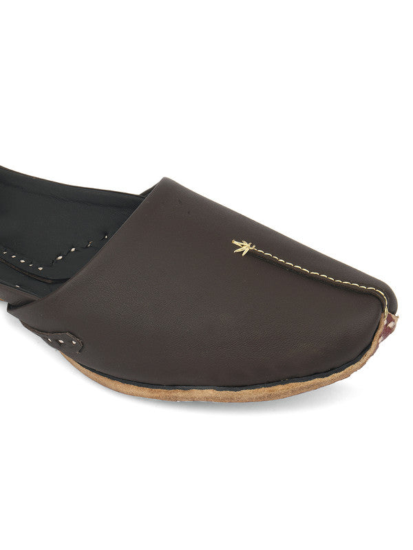 Men's Indian Ethnic Handrafted Coffee Brown Premium Leather Footwear - Desi Colour