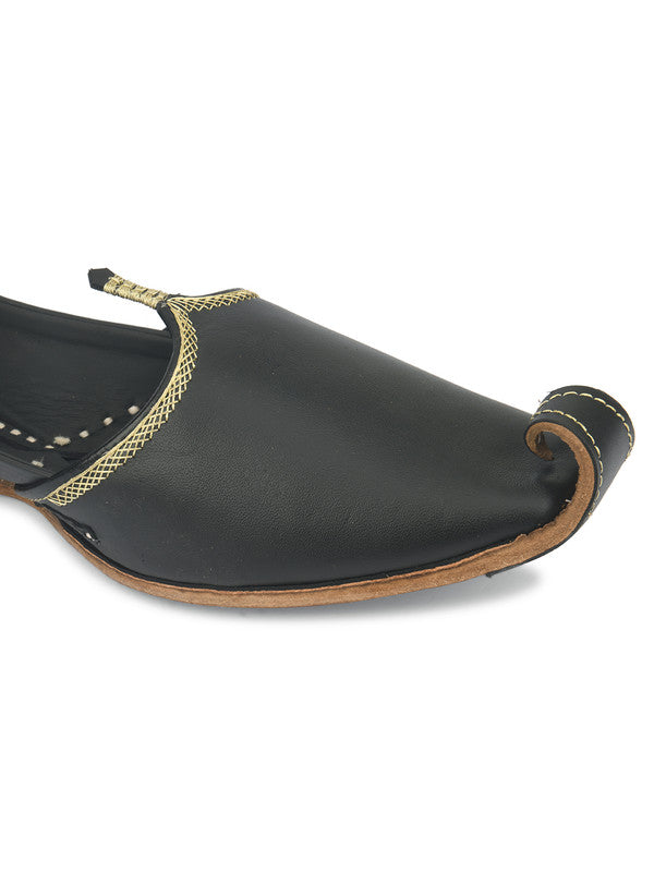 Men's Indian Ethnic Handrafted Embroidered Black Premium Leather Footwear - Desi Colour