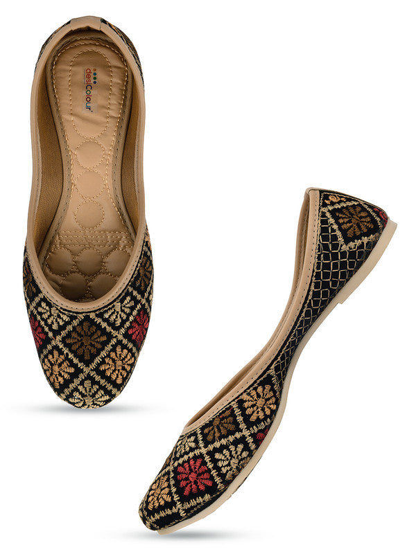 Women's Black Embroidered Indian Handcrafted Ethnic Comfort Footwear