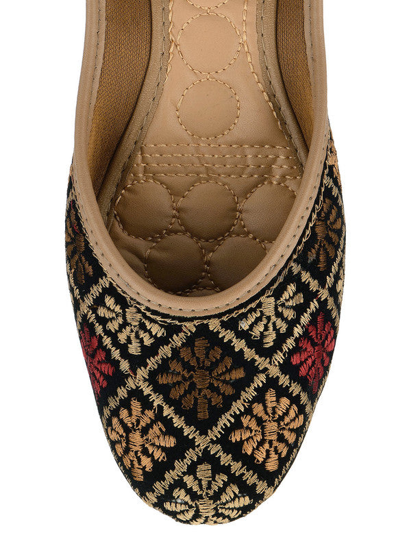Women's Black Embroidered Indian Handcrafted Ethnic Comfort Footwear - Desi Colour