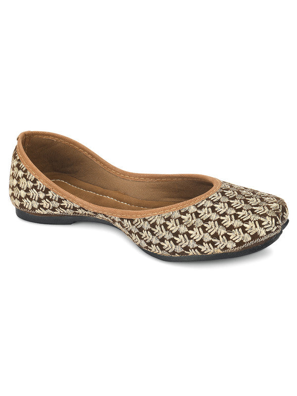 Women's Brown Embroidered Indian Handcrafted Ethnic Comfort Footwear - Desi Colour
