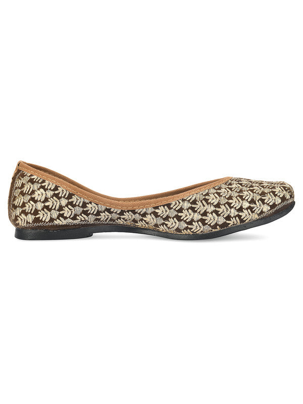 Women's Brown Embroidered Indian Handcrafted Ethnic Comfort Footwear - Desi Colour