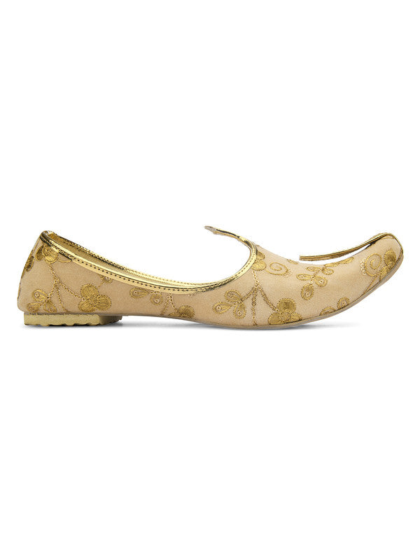 Men's Indian Ethnic Party Wear Golden Embroidered Footwear - Desi Colour