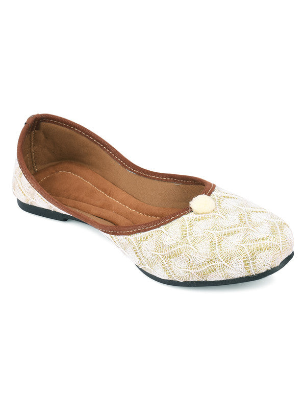 Women's Off White Embroidered Indian Handcrafted Ethnic Comfort Footwear - Desi Colour