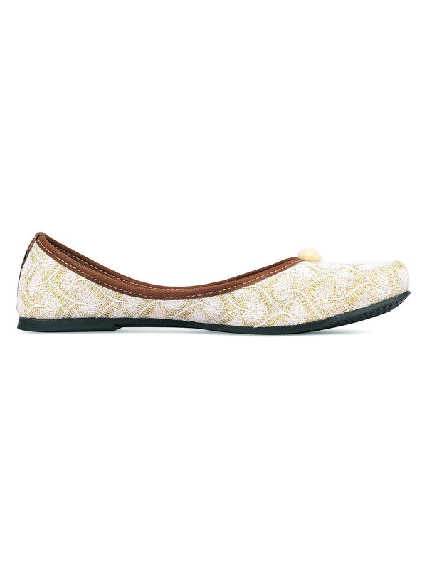 Women's Off White Embroidered Indian Handcrafted Ethnic Comfort Footwear - Desi Colour