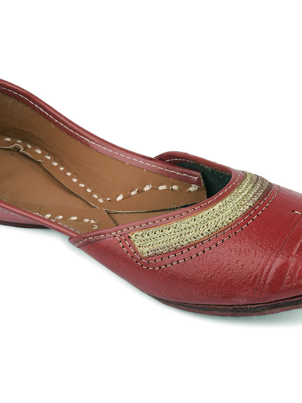 Women's Maroon Leather Embroidered Indian Handcrafted Ethnic Footwear - Desi Colour