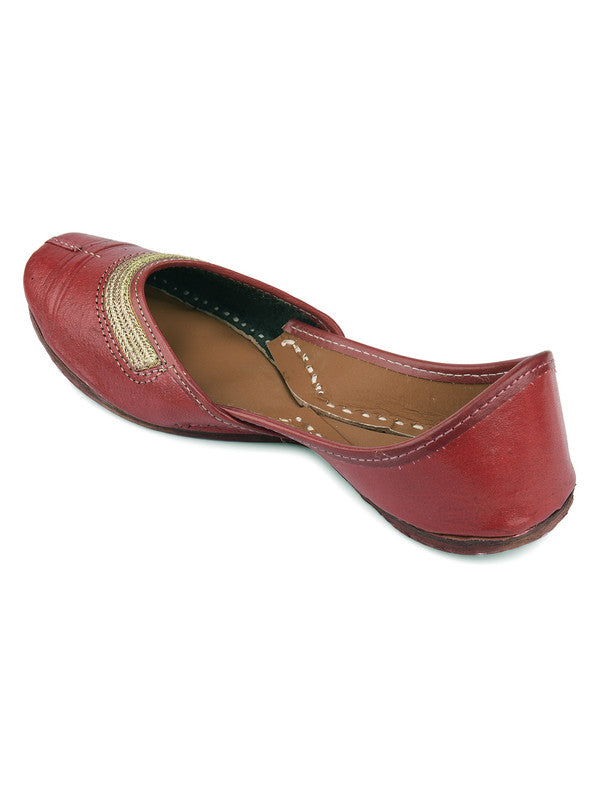 Women's Maroon Leather Embroidered Indian Handcrafted Ethnic Footwear - Desi Colour