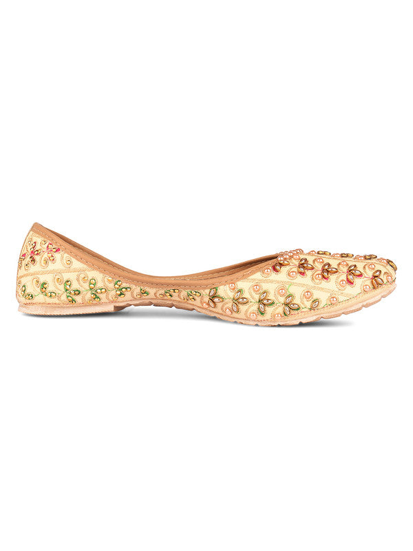 Women's Golden Stone Work Womens Indian Ethnic Comfort Footwear - Desi Colour