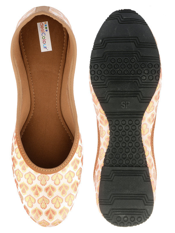 Women's Peach Embroidered Womens Indian Ethnic Comfort Footwear - Desi Colour