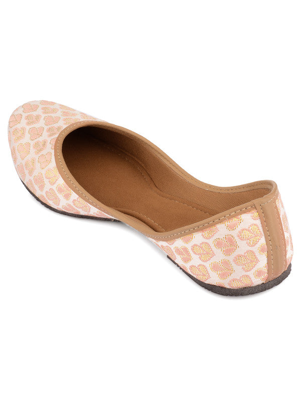 Women's Peach Embroidered Womens Indian Ethnic Comfort Footwear - Desi Colour