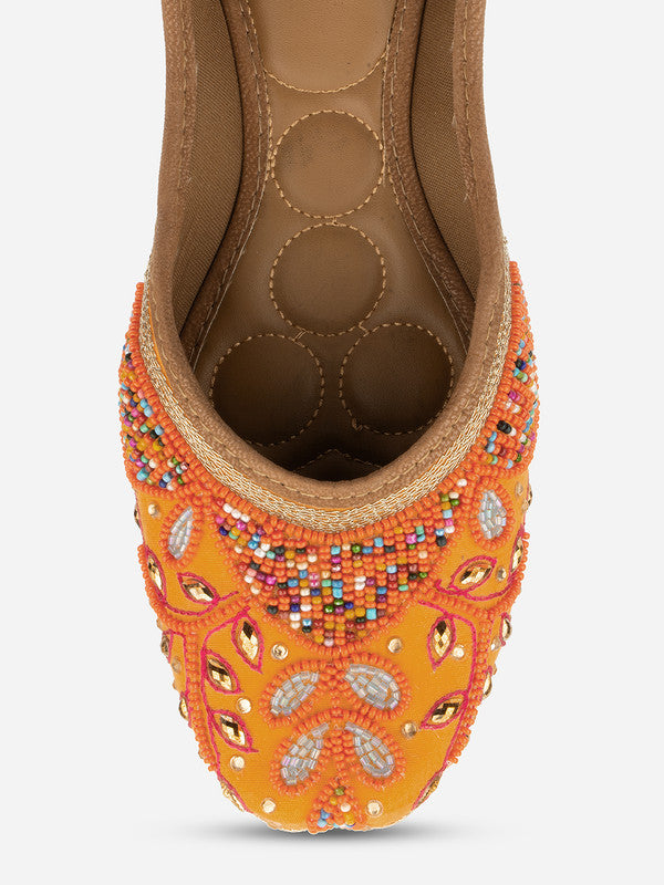 Women's Orange Hand Embroidered Indian Handcrafted Ethnic Comfort Footwear - Desi Colour