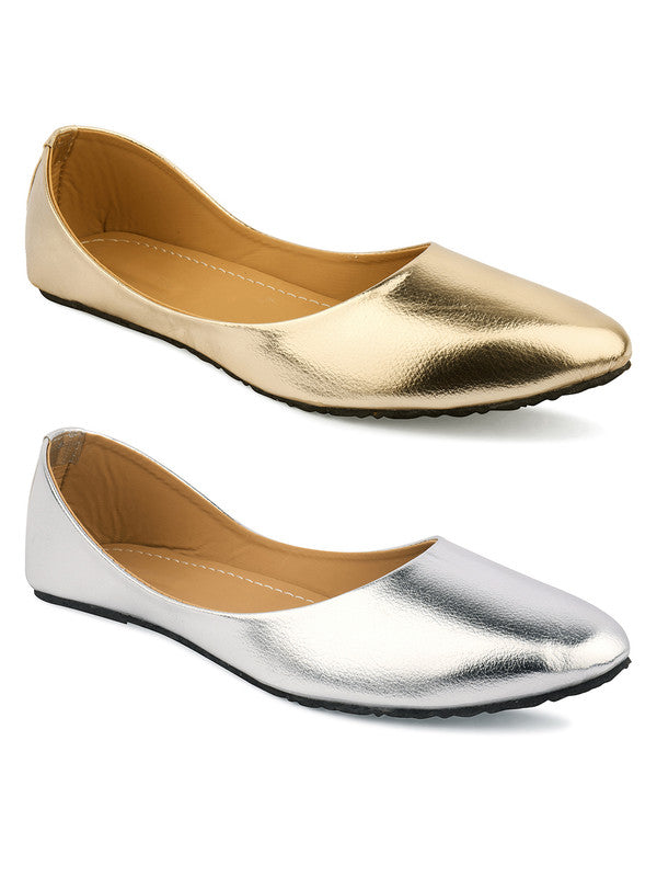 Women's Gold Silver Combo of Indian Handcrafted Ethnic Comfort Footwear - Desi Colour