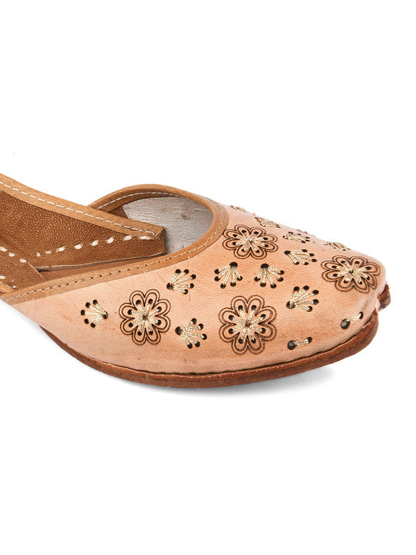 Women's Nude Leather Embroidered Indian Handcrafted Ethnic Footwear - Desi Colour